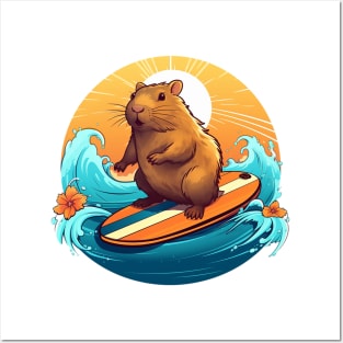 Surfing Happy Capybara Posters and Art